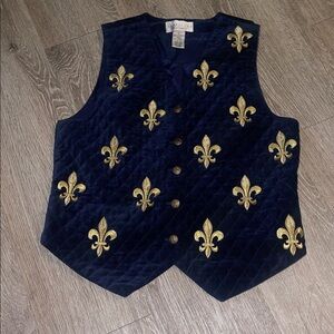 Cambridge Dry Goods navy blue velvet fleur de lis women's vest size Small